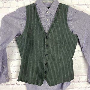 Decree Men's Gray Striped Slim Fit Vest.